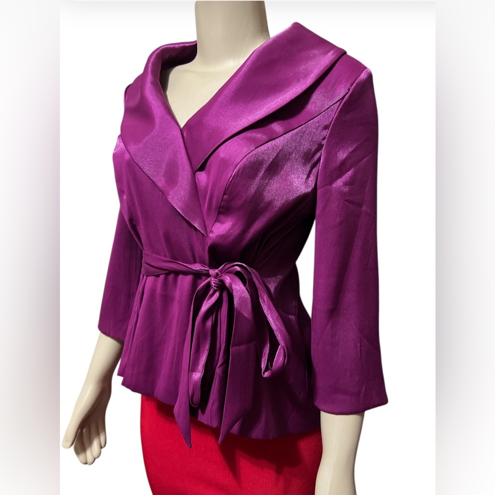 NWT Alex Evenings Women's Sz S  3/4 Sleeve Formal Wrap Blouse With Collar - Picture 3 of 7